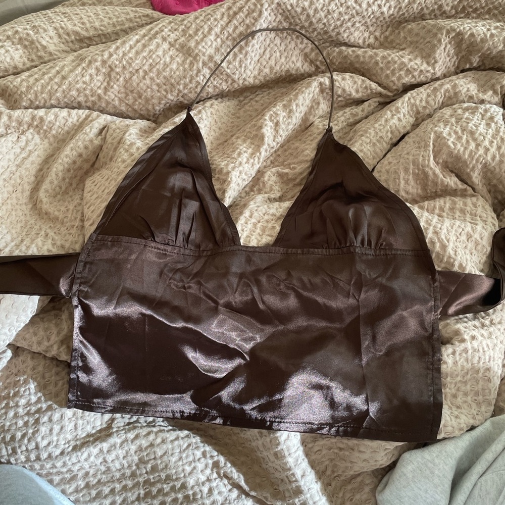 Brown Satin Cami with Tie Back